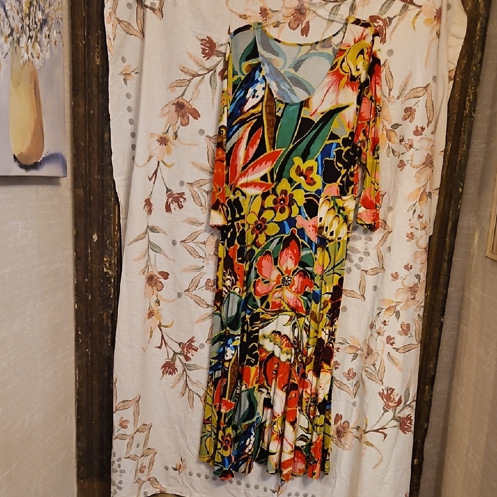 Soft Surroundings Abstract Green and Yellow Long Dress Xl Gorgeous